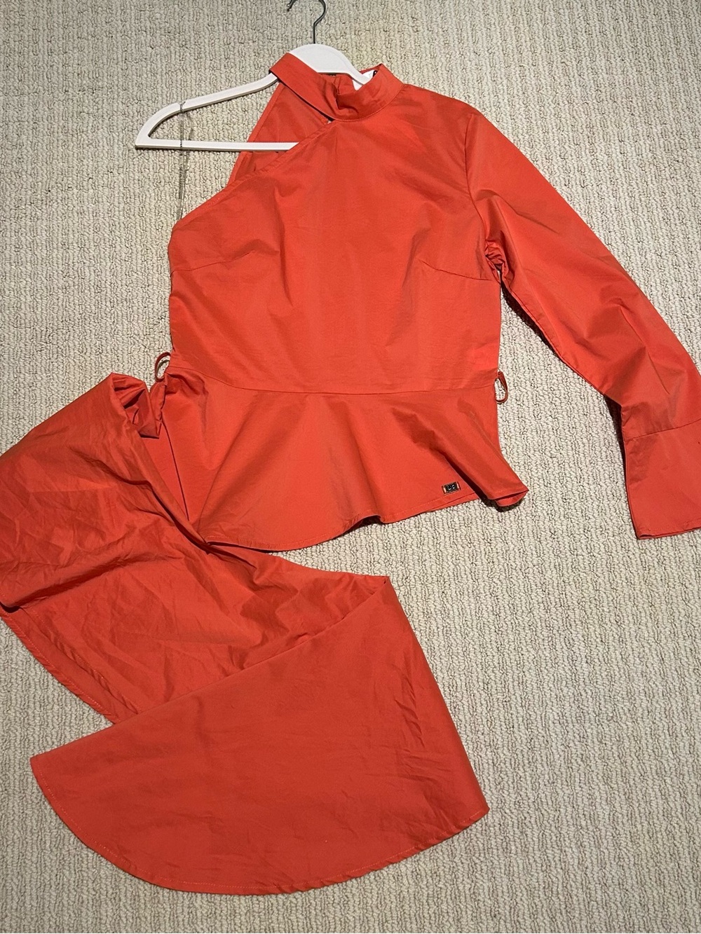 Lizette Collection One-Shoulder Asymmetrical Peplum Blouse in Orange - Picture 3 of 9
